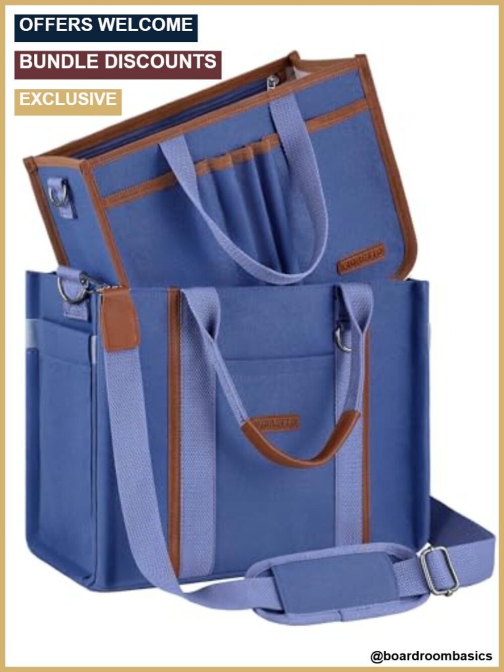 Canvas Tote Bag with Zipper, Multi Compartment & Reinforced Bottom, for Work